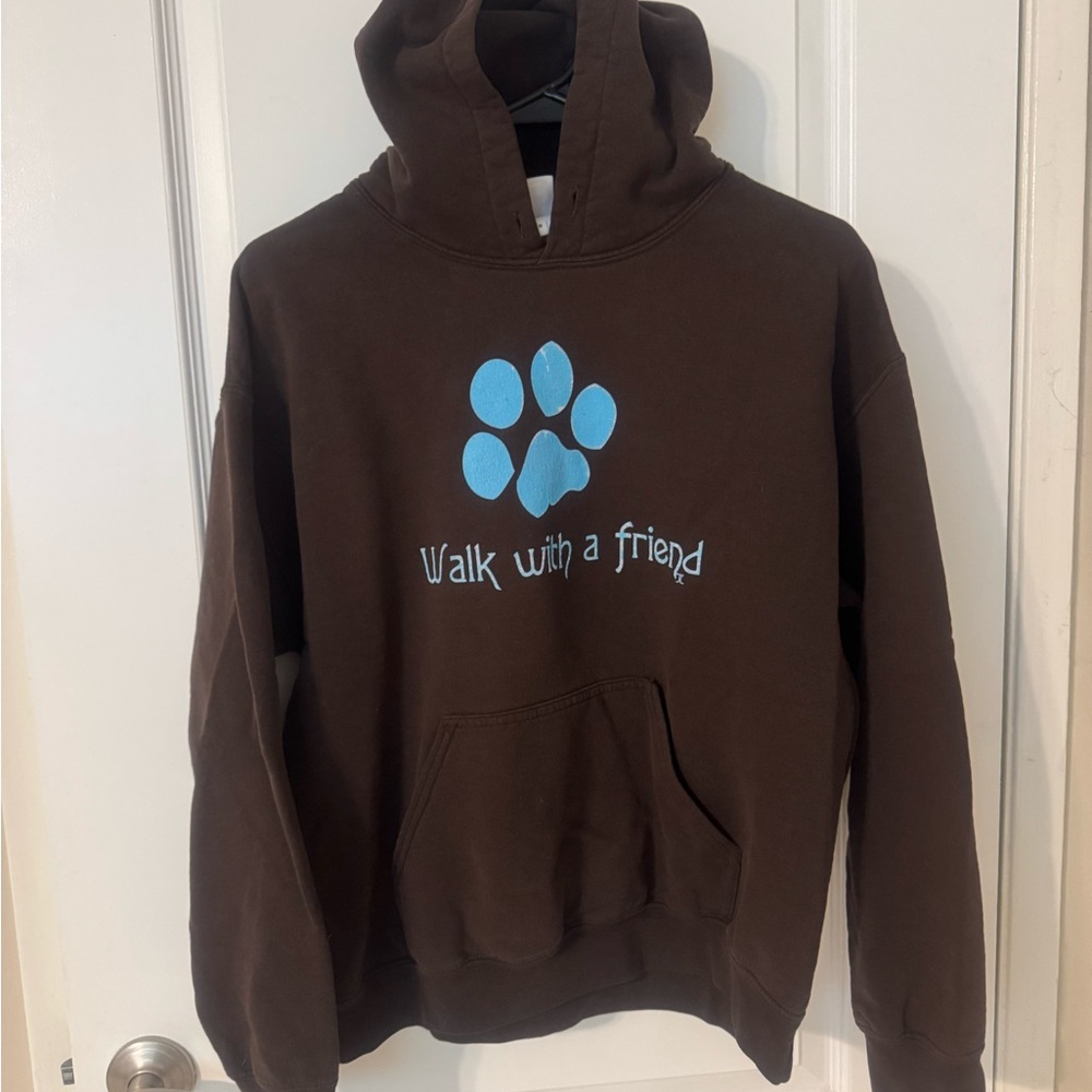 Brown Hoodie with Blue Paw Print
